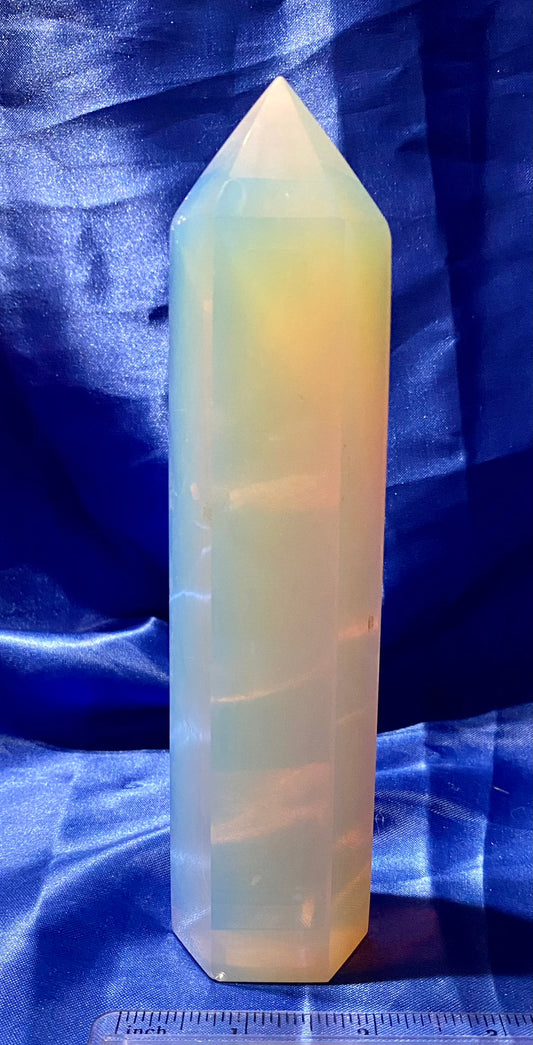 Opalite Tower m1 - polished white and multicolored stone sculpture