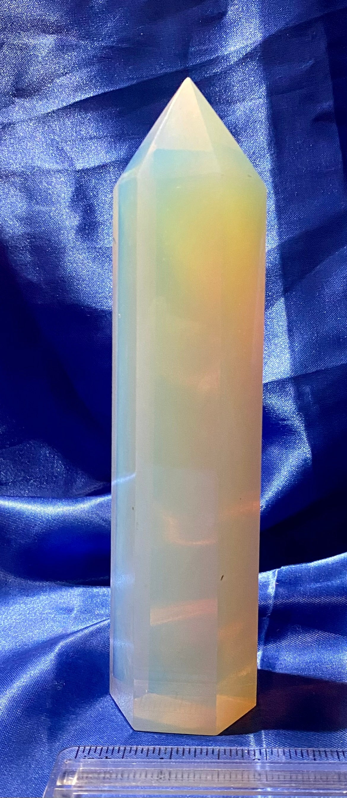 Opalite Tower m2 - polished white and multicolored stone sculpture