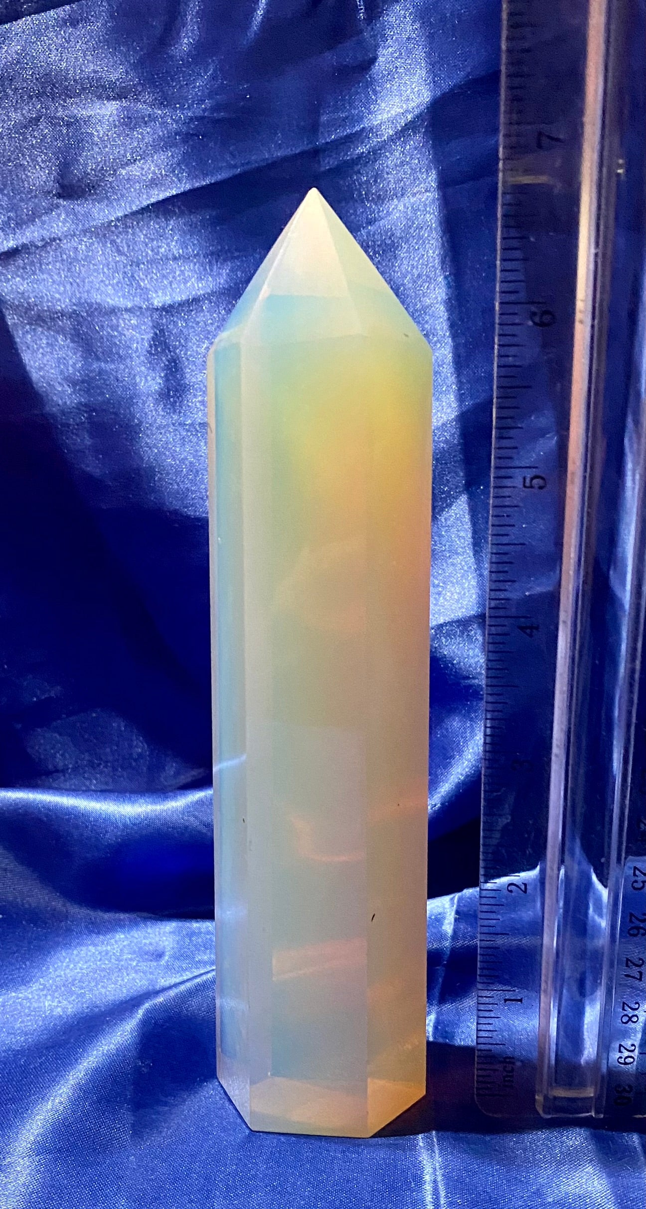 Opalite Tower m2 - polished white and multicolored stone sculpture