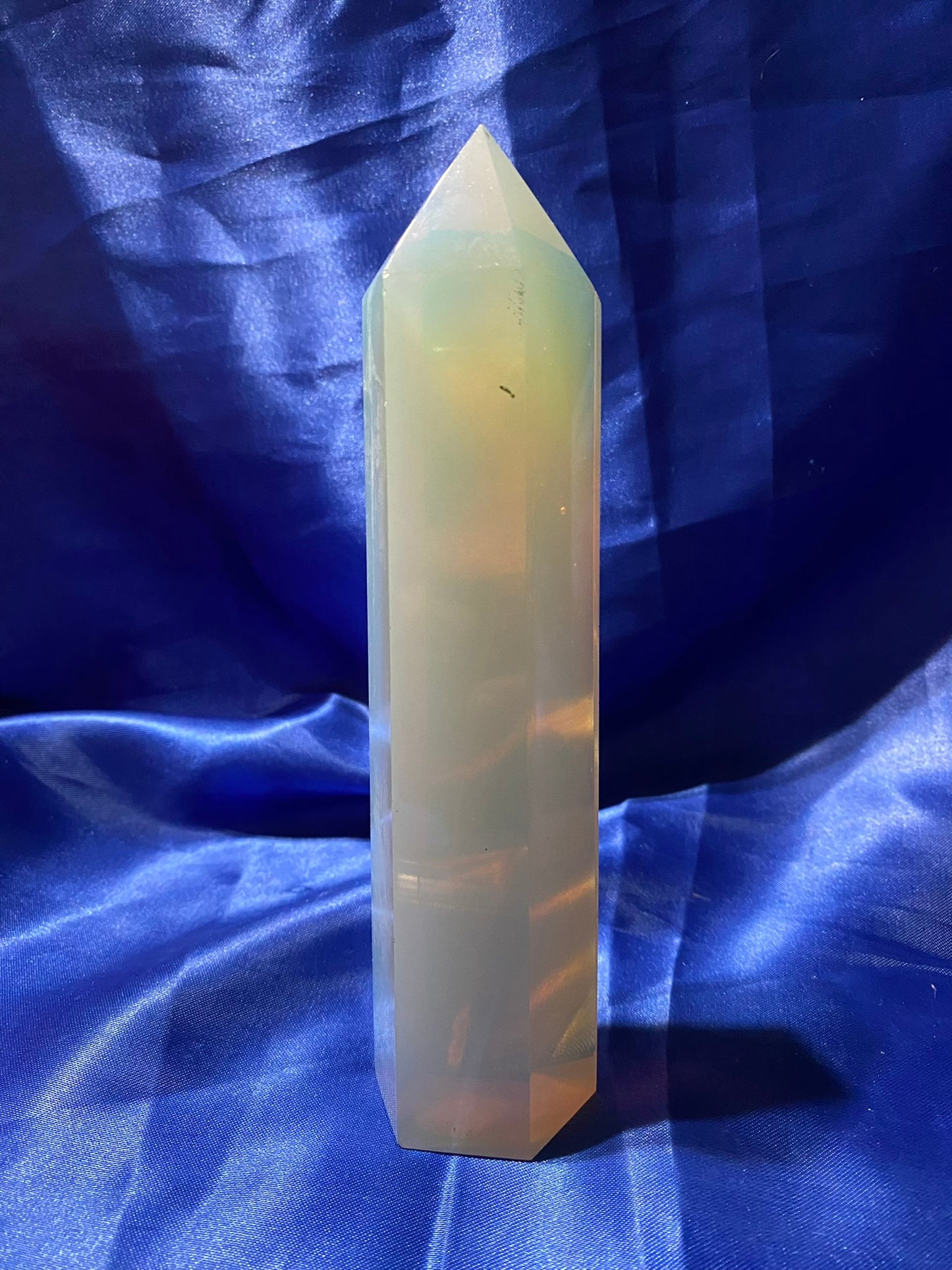 Opalite Tower m2 - polished white and multicolored stone sculpture