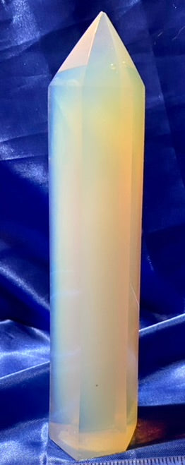 Opalite Tower m3 - polished white and multicolored stone sculpture