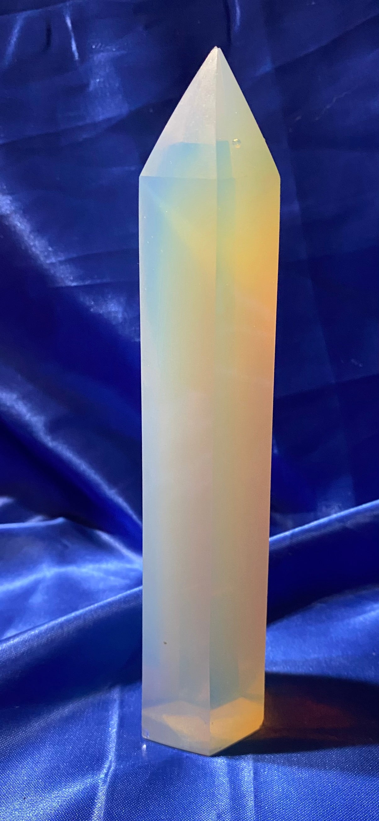 Opalite Tower m3 - polished white and multicolored stone sculpture