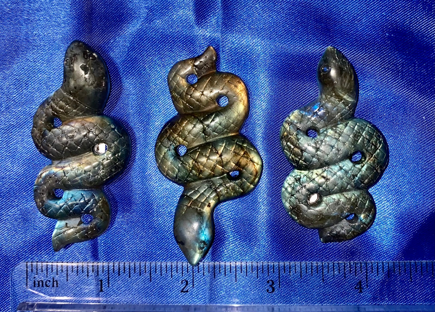 Labradorite Snake Figurine - polished blue gold flash stone sculpture