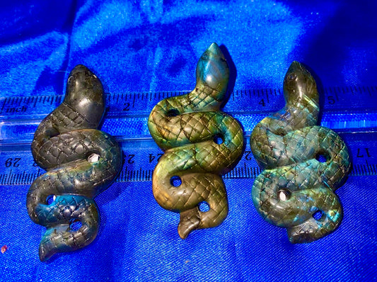 Labradorite Snake Figurine - polished blue gold flash stone sculpture