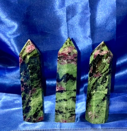 Ruby in Zoisite Point (UV Reactive) s4,5,6 - polished pink green black stone mini-tower sculpture glows in blacklight