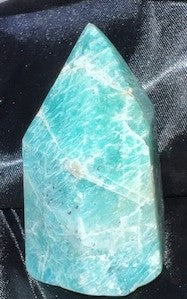 Amazonite Point s1  - polished blue green stone mini-tower sculpture