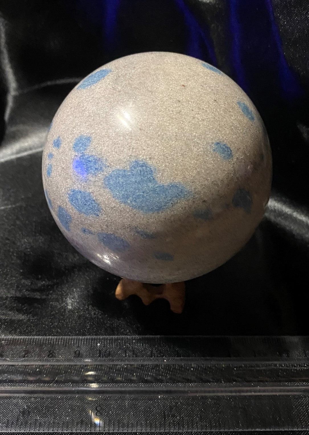 K2 Sphere m1 - polished mottled pink blue stone sculpture