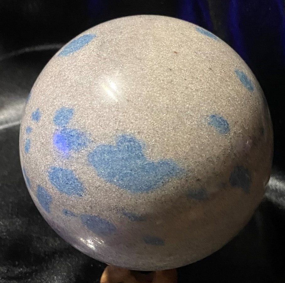 K2 Sphere m1 - polished mottled pink blue stone sculpture