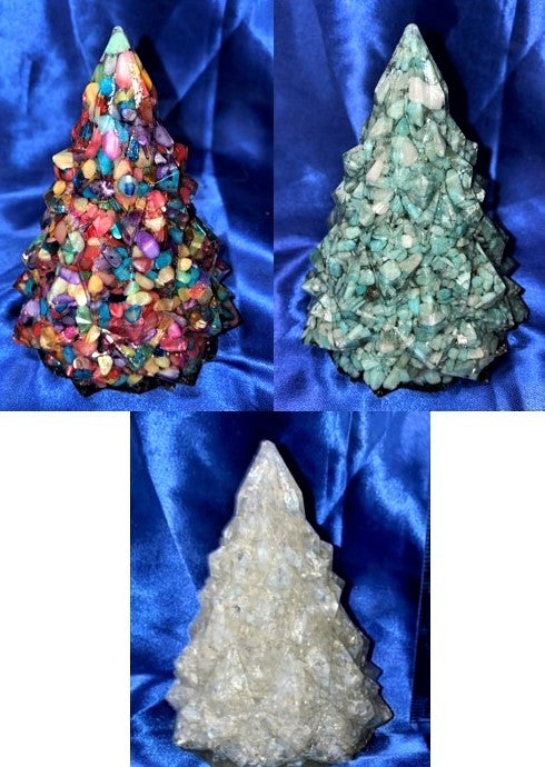 Stone-Chip-Filled Resin Christmas Tree Statue Figurine